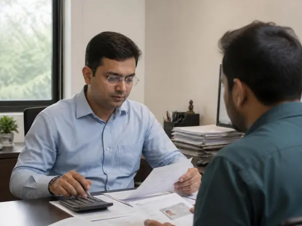 Two colleagues reviewing a printed data flow and vendor register at an office desk.