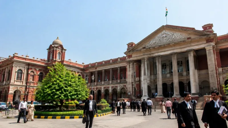 Indian High Court judicial colonnade with advocates and constitutional privacy records.