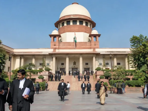 Supreme Court of India courthouse dome and colonnade in New Delhi.