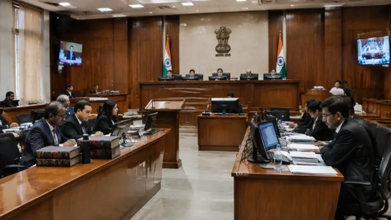 Indian regulatory tribunal and statutory boardroom in New Delhi with legal and compliance officers reviewing sectoral circulars.