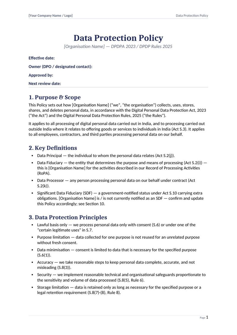 First page of the Data Protection Policy (step 04)