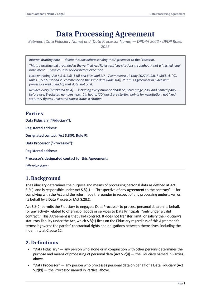 First page of the Data Processing Agreement (step 09b)