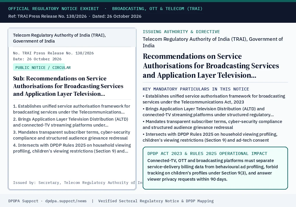 Official regulatory notice exhibit: Recommendations on Service Authorisations for Broadcasting Services and Application Layer Television Distribution (ALTD)