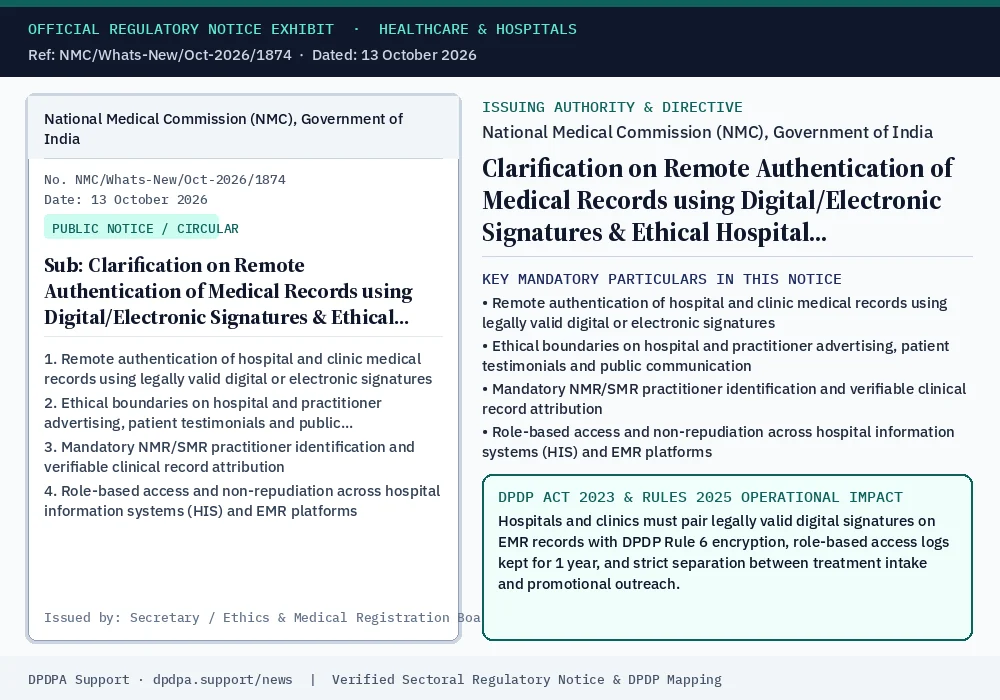 Official regulatory notice exhibit: Clarification on Remote Authentication of Medical Records using Digital/Electronic Signatures & Ethical Hospital Communication Guidelines