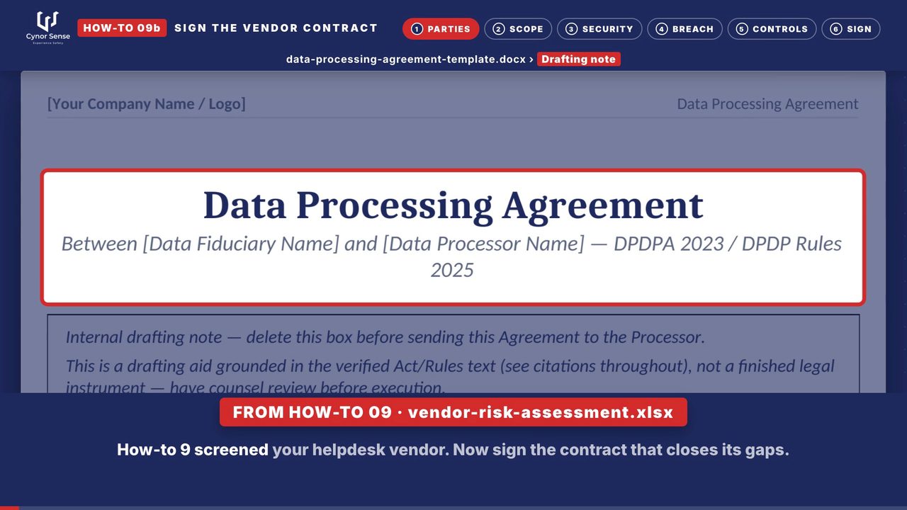Still from the how-to 09b video: Page one of the agreement.