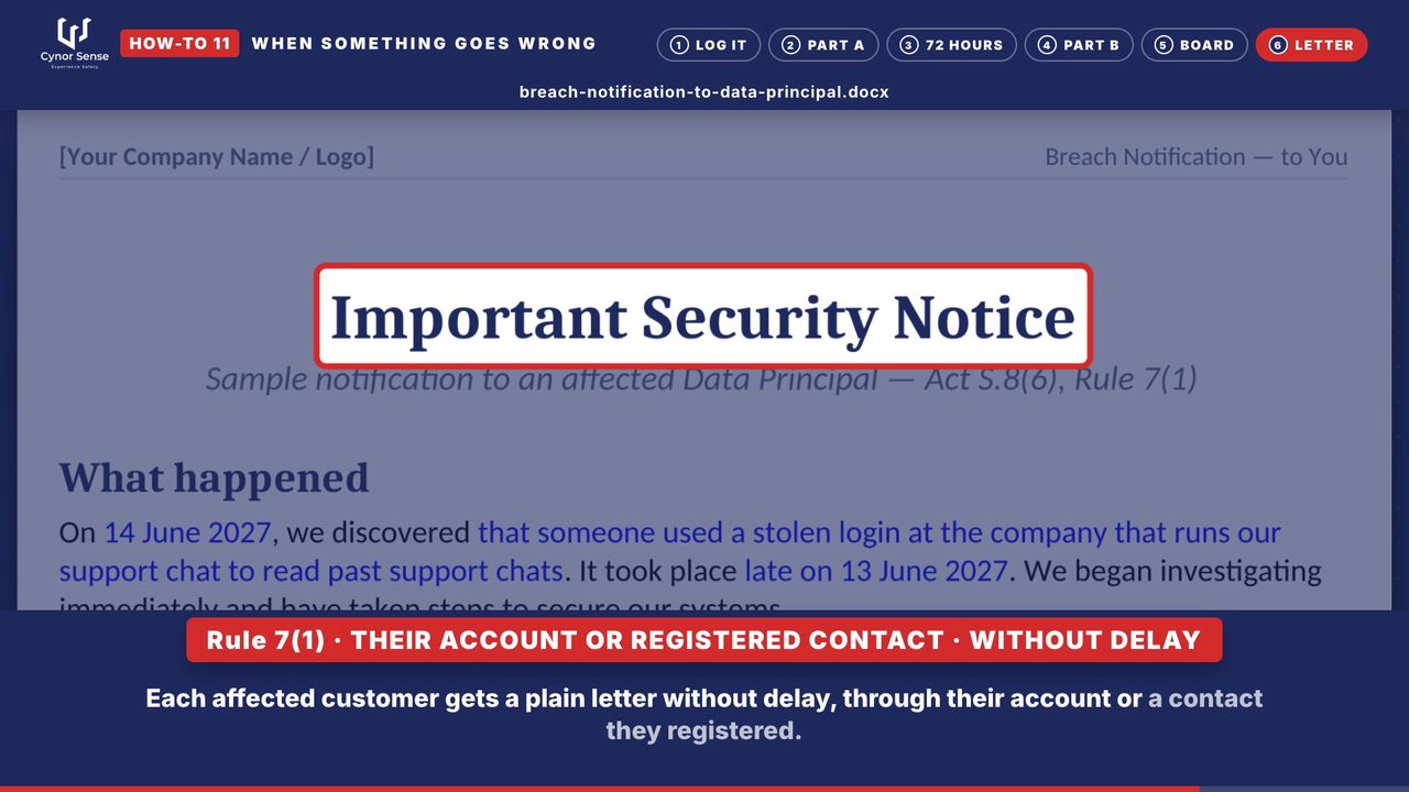 Still from the how-to 11 video: The letter to each affected customer, in plain language.